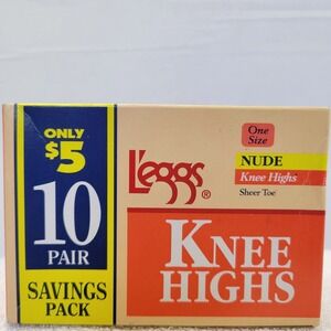 Vtg New Old Stock L'eggs 10 Pair Nude Knee Highs Sheer To Toe Nylon One Size